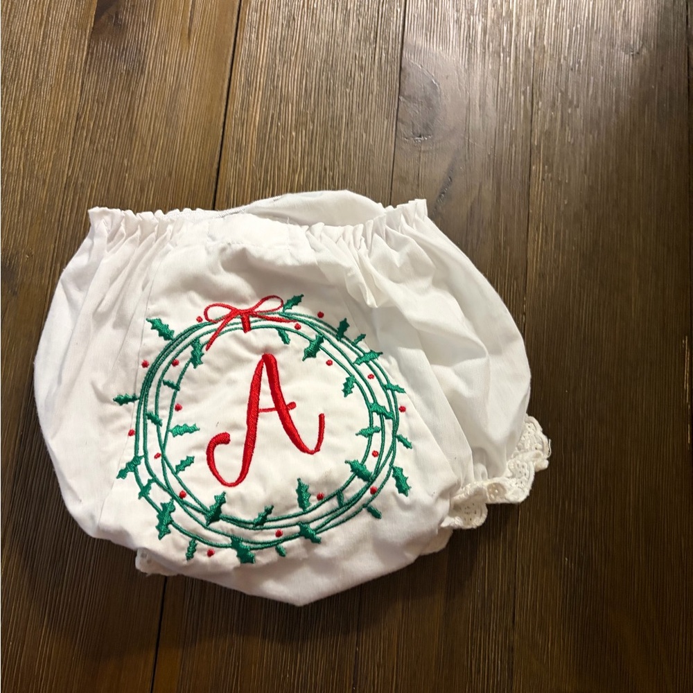 Christmas Baby Bloomers with Embroidered “A”